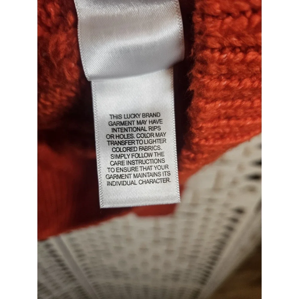 Lucky Brand Womens Medium Orange Sweater Fair Isle Fisherman Ski